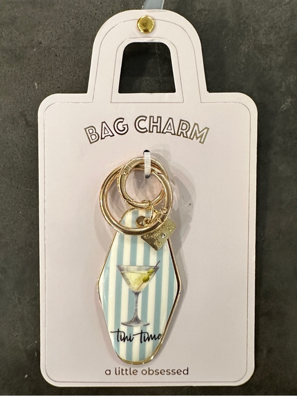 Tini Time Striped Cocktail Bag Charm — Blue/White